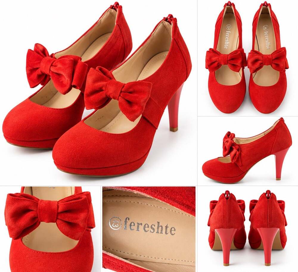 Fresher Red Suede Women’s high-heel Elegant Vintage Style Platform Pump Size 11